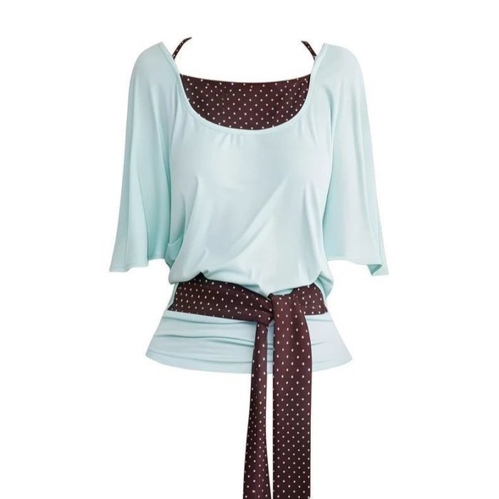 American Niche Fake Two-piece Polka-dot Halterneck Bat Sleeve Short-sleeved T-shirt Summer New H