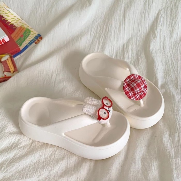 Dép xỏ ngón hình thỏ Miffy đế dày 6cm dễ thương cho nữ đi dép tăng chiều cao đi biển chống trượt