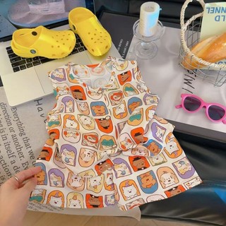 Bộ đồ hai mảnh cotton lụa mùa hè thoáng mát phong cách trẻ em mặc ở nhà Bộ đồ hai mảnh đa năng cho
