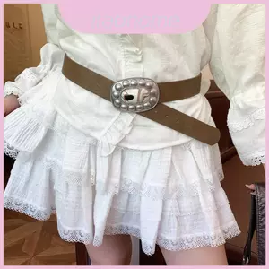 Thắt lưng da Pu phong cách Boho có khóa kim loại và các chi tiết thêu thời trang