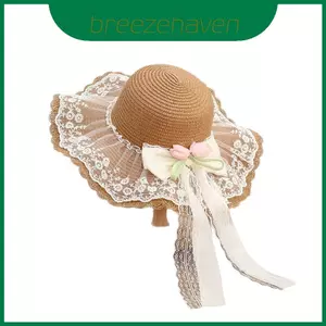 Mũ chống nắng vành rộng thông thường có nơ và ruy băng thanh lịch cho bãi biển mùa hè và sân vườn