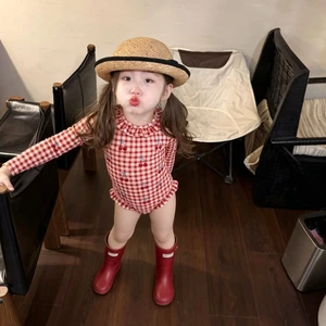 Đồ Bơi Bé Gái Mùa Hè Mới Cho Bé Kẻ Sọc Ngọt Ngào Hở Lưng Thoáng Mát Cherry Đồ Bơi Một Mảnh