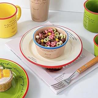 Hàn Quốc Hàn Quốc Retro Pháp Chữ Gốm Đĩa Món Tráng Miệng Ăn Sáng Đĩa Pasta Phương Tây Đĩa Thực Phẩm Chụp Thực Phẩm Đĩa