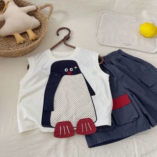 Trẻ Em Bộ Đồ Mùa Hè Nam Có Túi Quần Short Hoạt Hình Ba Chiều Áo Vest Hai Bộ Nữ Mỏng phong Cách