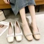Pearl Decorated Square Toe Shallow Mouth Shoes Thick Heel Versatile Soft Sole Fashion Doudou