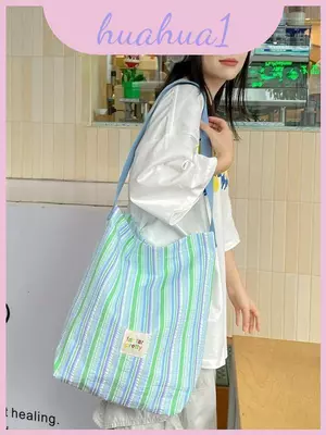 Tote đeo vai bằng Nylon thông thường có sọc sáng và cấu trúc mềm mại cho thời trang nữ