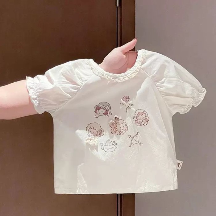 Girls Summer Short Sleeve T-shirt New Cartoon Cute Style Thin Breathable Baby Girl Puff Sleev