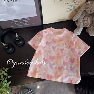 Áo thun cổ tròn in hình đa năng phổ biến dành cho trẻ em mùa hè dành cho bé gái cỡ lớn tay ngắn thờ