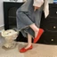 Ballet Style French Flat Suede Shoes Women's Shoes New Season Bow Black Granny Shoes Women