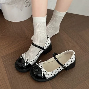 Giày da nhỏ gót dày kiểu Pháp Mary Jane dành cho nữ màu sắc mùa xuân phù hợp với váy kiểu Pháp Giày