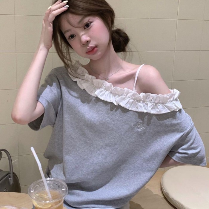 Áo thun ngắn tay phong cách nhẹ nhàng phong cách Hàn Quốc dành cho nữ siêu hot trên INS, áo g