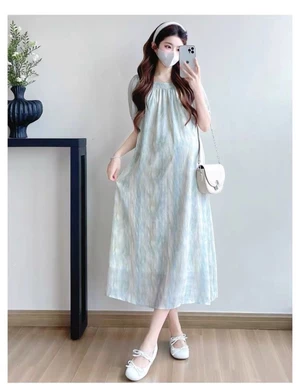 kiểu đồ bà bầu mùa hè mới, thời trang hàn quốc, váy dài nhỏ tươi, đồ đi chơi phong cách phương t