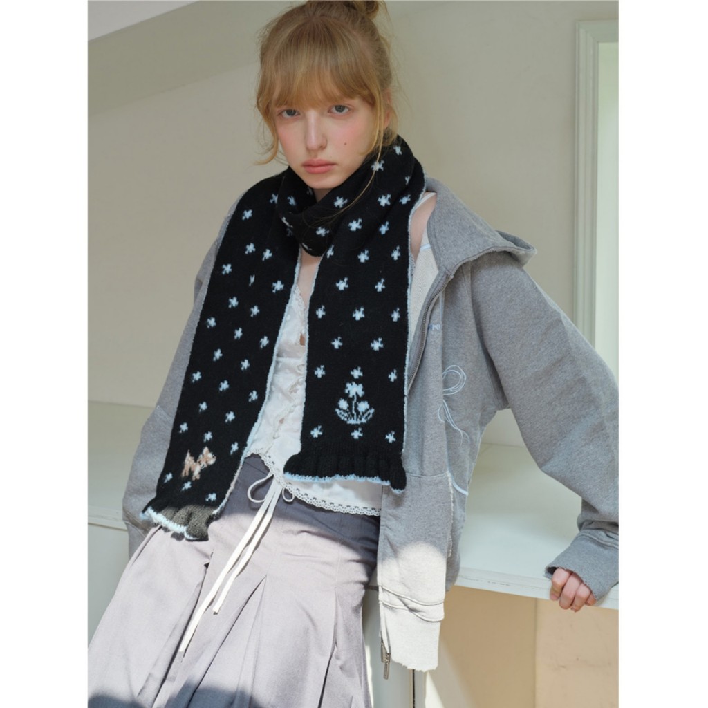 Khăn len blend họa tiết hươu Jacquard dệt kim nữ tính, phù hợp mùa đông