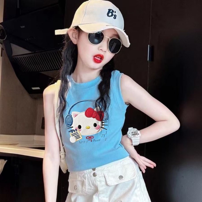Áo Bé Gái Mùa Hè Áo Phông Không Tay Cho Bé Gái Và Bé Gái Trung Niên Hoạt Hình Thời Trang Trẻ Em