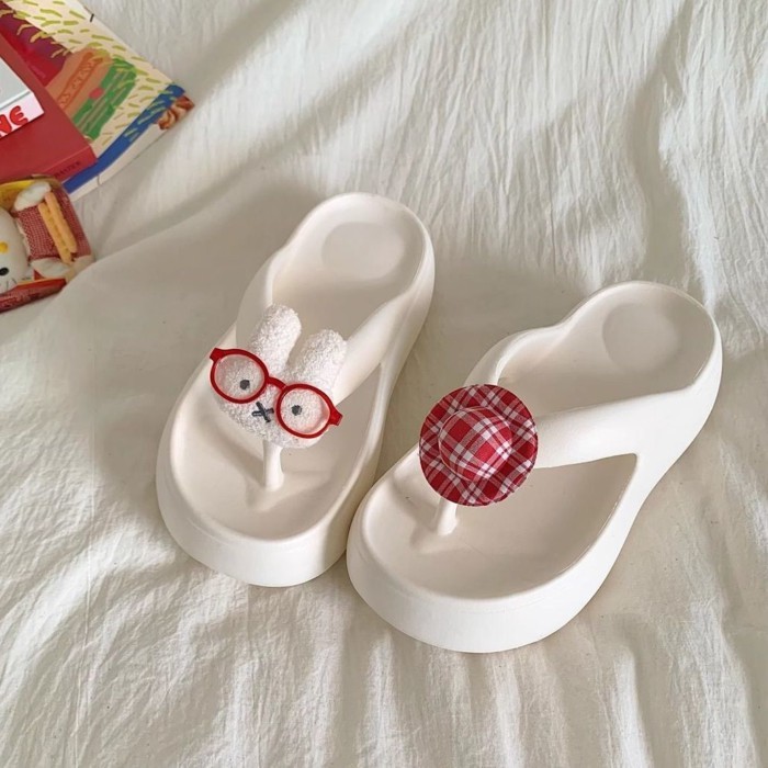 Dép xỏ ngón hình thỏ Miffy đế dày 6cm dễ thương cho nữ đi dép tăng chiều cao đi biển chống trượt