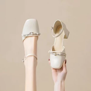 Giày sandal Baotou mùa xuân gót một dây rỗng Mary giày đơn mũi vuông Dép Baotou dành cho nữ tất cả