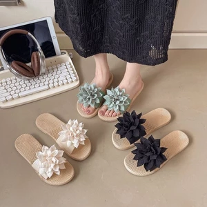 đôi giày lười hoa tươi dành cho nữ, đồ đi ngoài trời đế rơm chống trượt mùa hè, dép đi trong nhà