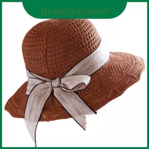 Mũ chống nắng Cotton dệt kim nữ có vành lớn và bướm trang trí ngày cho mùa hè