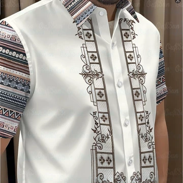 Nam Barong Áo Sơ Mi Nam Quần Áo Áo Vintage Áo Phong Cách Dân Tộc ASEAN Quần Áo Áo Áo Sơ Mi Dân Tộc Oversize Họa Tiết Retro Ngoài Trời Dạo Phố 07a