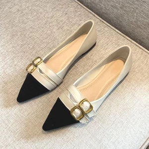 Small Fragrant Style Pointed Toe Flat Shoes For Women Spring New Style Color Matching Temperamen