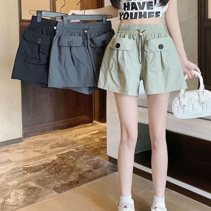 Quần áo bảo hộ lao động thể thao lưng cao của Mỹ mùa hè mới quần short ống rộng và quần ống rộng