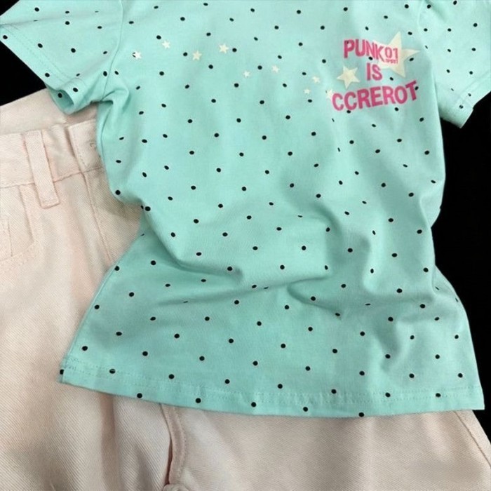 Dopamine Sweet Hot Girl Polka Dot Star Letters Short-sleeved T-shirt Women's Summer High-end Sli