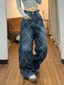 American Retro Design Pleated Plaid Jeans, Lazy And Loose Scimitar Pants