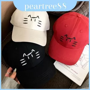 Mũ bóng chày Cotton thêu mèo thông thường có vành rộng để chống nắng hàng ngày