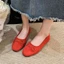 Ballet Style French Flat Suede Shoes Women's Shoes New Season Bow Black Granny Shoes Women