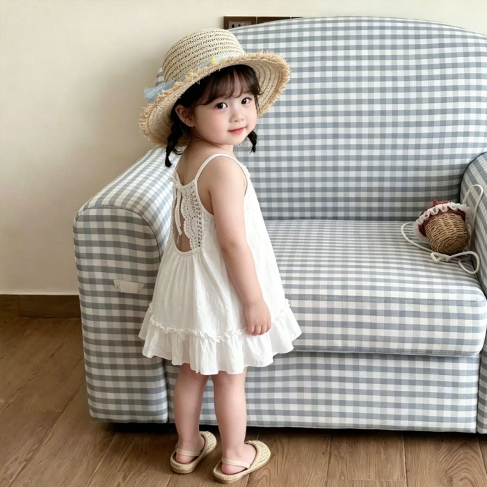 White Lace Ruffle Suspender Dress Girls Summer Dress Super Cute And Popular Style Small Fresh