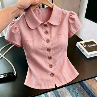 Niche Temperament Short-sleeved Doll Collar Top Women's Single-breasted Super Nice Shirt
