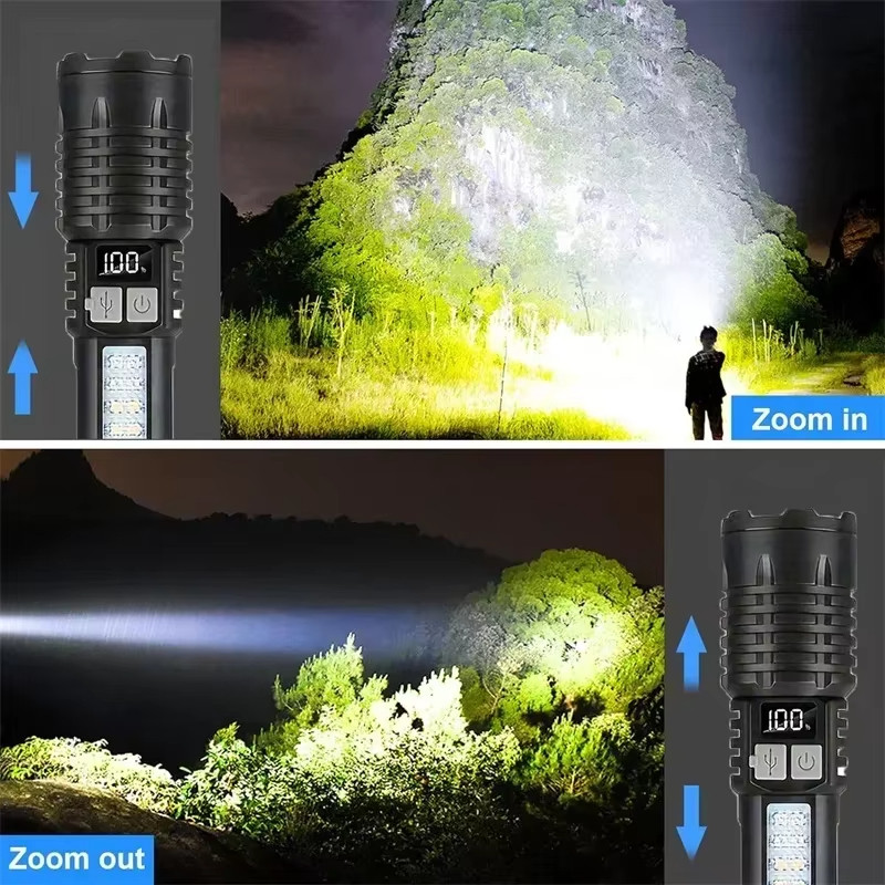 Đèn Pin LED Sạc Chống Nước ABS với Màn Hình kỹ thuật số - Thích Hợp cho Camping & Câu Cá