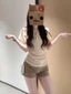 Phiên bản Hàn Quốc mỏng tay ngắn mới mỏng vừa vặn màu mơ tay áo bay nhỏ áo thoáng khí cho nữ