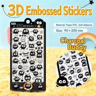 ENWEI 1 Cái [Apple Black Cat Series] Nhãn dán dập nổi 3D Than Sprite Phong cách dễ thương Tạp chí Chất liệu Người lập kế hoạch Trang trí văn phòng phẩm