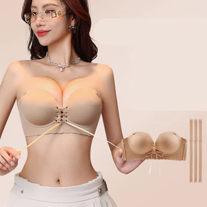 Liền mạch không dây quây dày Push Up Bra buộc dây phía trước Dây đeo có thể tháo rời