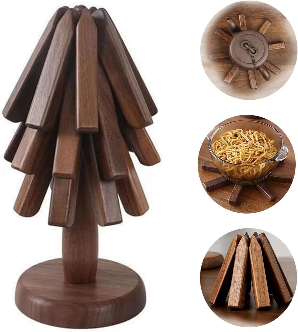 10 Chiếc Có Thể Gập Lại Bằng Gỗ Trivets Cho Đĩa Nóng Gấp Hình Cây Quả óc chó Đen Bàn Thảm Trang Trí Máy Tính Để Bàn Nhà Đế Lót Ly Phụ Kiện