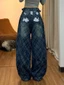 American Retro Design Pleated Plaid Jeans, Lazy And Loose Scimitar Pants