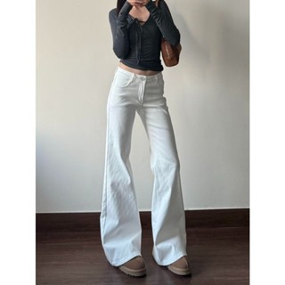 trắng khí chất slim fit bootcut quần jean nữ mùa thu mỏng phong cách mới eo thấp thiết kế thon g