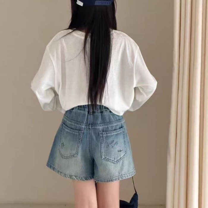 bé gái Quần short denim siêu đa năng Hàn Quốc 26 mùa hè phong cách mới cho trẻ em cỡ vừa và lớn
