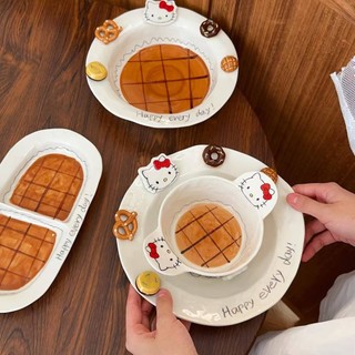 Sáng Tạo Mèo Hoạt Hình Đĩa Gốm Hộ Gia Đình Giá Trị Cao Bộ Đồ Ăn Ba Chiều Vẽ Tay Tấm Ngăn Màu
