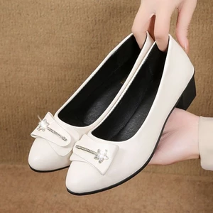 Single Shoes For Women, Soft Sole, Soft Surface, Thick Heel, Medium Heel, Round Toe, Medium L