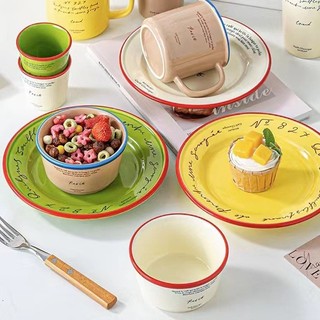 Hàn Quốc Hàn Quốc Retro Pháp Chữ Gốm Đĩa Món Tráng Miệng Ăn Sáng Đĩa Pasta Phương Tây Đĩa Thực Phẩm Chụp Thực Phẩm Đĩa