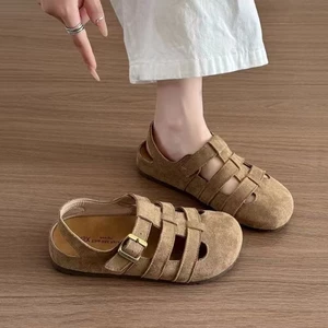 Mùa Hè La Mã Giày Sandal Nữ Áo Khoác Ngoài Retro Lợn Lồng Giày Rỗng Bao Đầu Dép Birkenstock