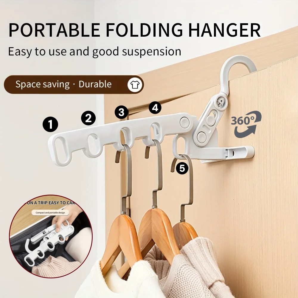 3 Thanh treo móc quần áo có thể gập lại 5 lỗ di động Giá phơi quần áo treo tường Móc treo du lịch đa chức năng có móc áo Tiết kiệm không gian để cắm trại, du lịch và gia đình