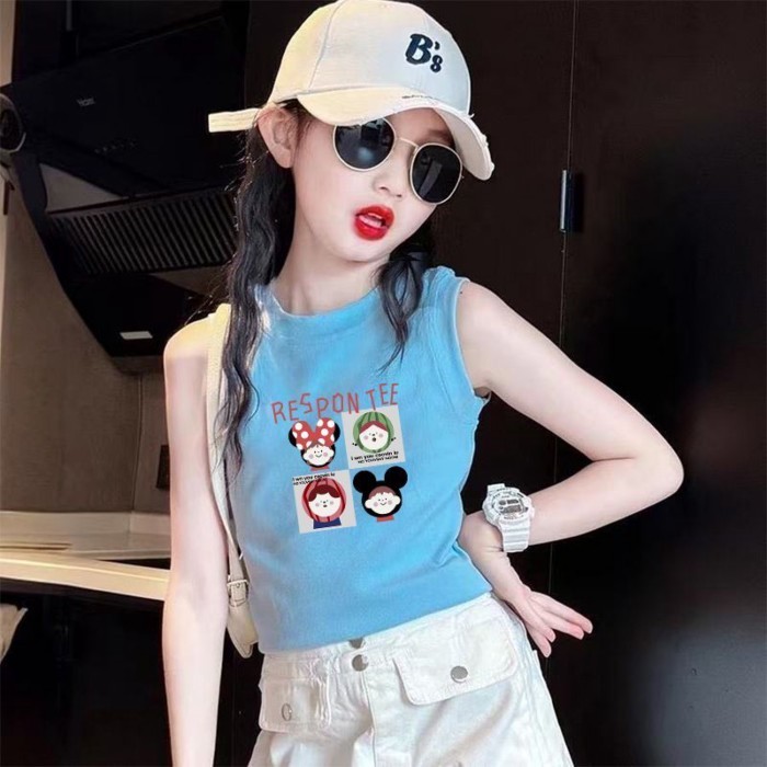 Áo Bé Gái Mùa Hè Áo Phông Không Tay Cho Bé Gái Và Bé Gái Trung Niên Hoạt Hình Thời Trang Trẻ Em