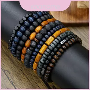 Vòng tay Unisex bằng gỗ bằng đá nham thạch phong cách Châu Âu với thiết kế đàn hồi cho thời trang hàng ngày
