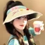 Color Bow Puppy Empty Top Sun Hat For Women Spring And Summer Anti-UV Sun Hat Large Brim Sun Hat