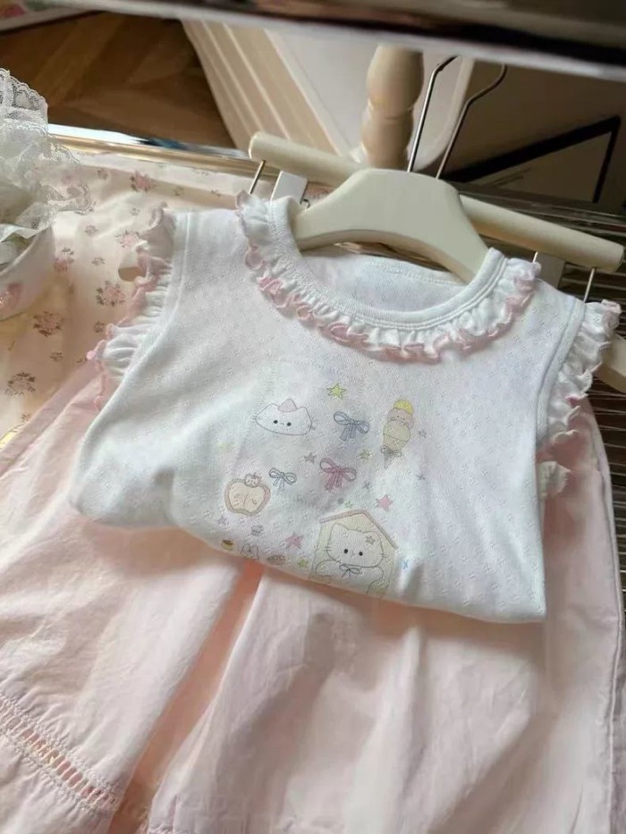 Girls Vest Suspender Girl Short-sleeved Suit Baby Casual Anti-mosquito Pants T-shirt Pants
