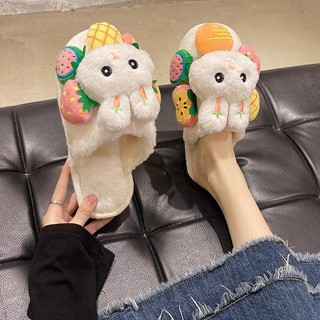 Hoạt Hình Dễ Thương Thỏ Dép Nữ Mùa Đông Phiên Bản Hàn Quốc Baotou Ấm Áp Influencer Dễ Thương Trong Nhà Nhà Sang Trọng Dép Cotton