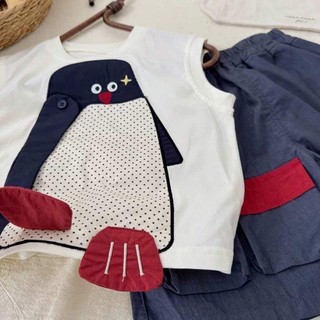 Trẻ Em Bộ Đồ Mùa Hè Nam Có Túi Quần Short Hoạt Hình Ba Chiều Áo Vest Hai Bộ Nữ Mỏng phong Cách